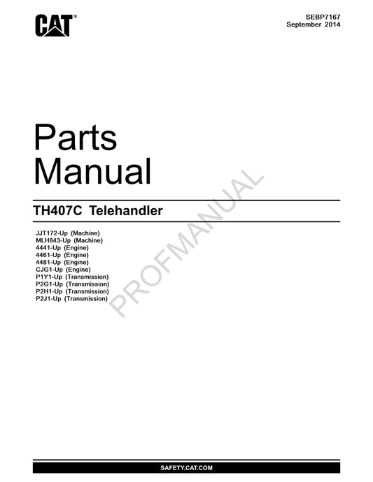 Caterpillar Cat TH407C Telehandler Parts Catalog Manual