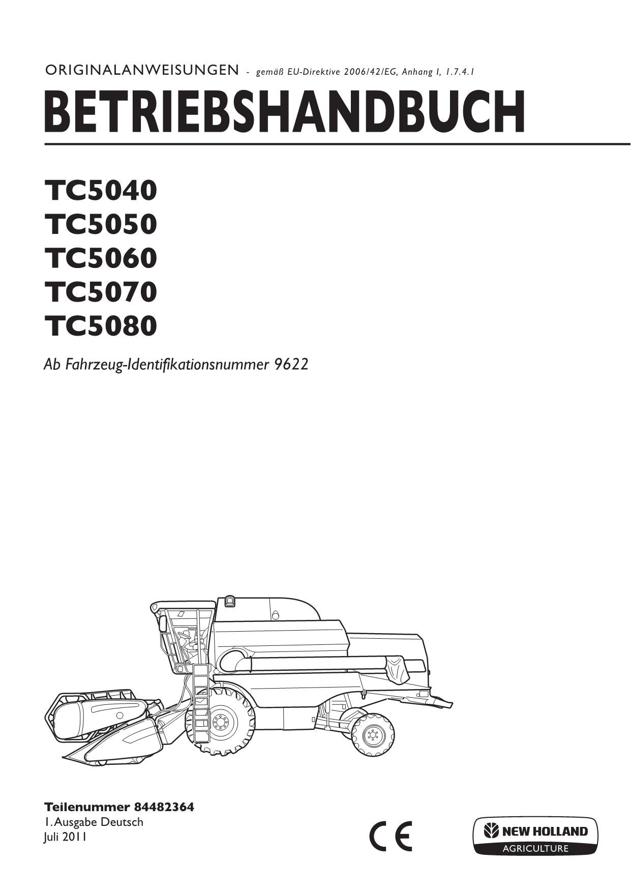 New Holland TC5040 TC5050 TC5060 TC5070 TC5080 Betriebsanleitung 9622-