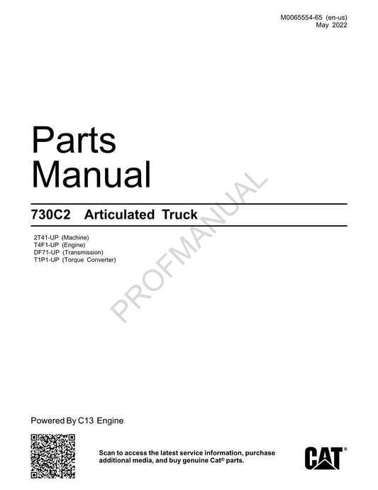 Caterpillar Cat 730C2 Articulated Truck Parts Catalog Manual 2T41-UP