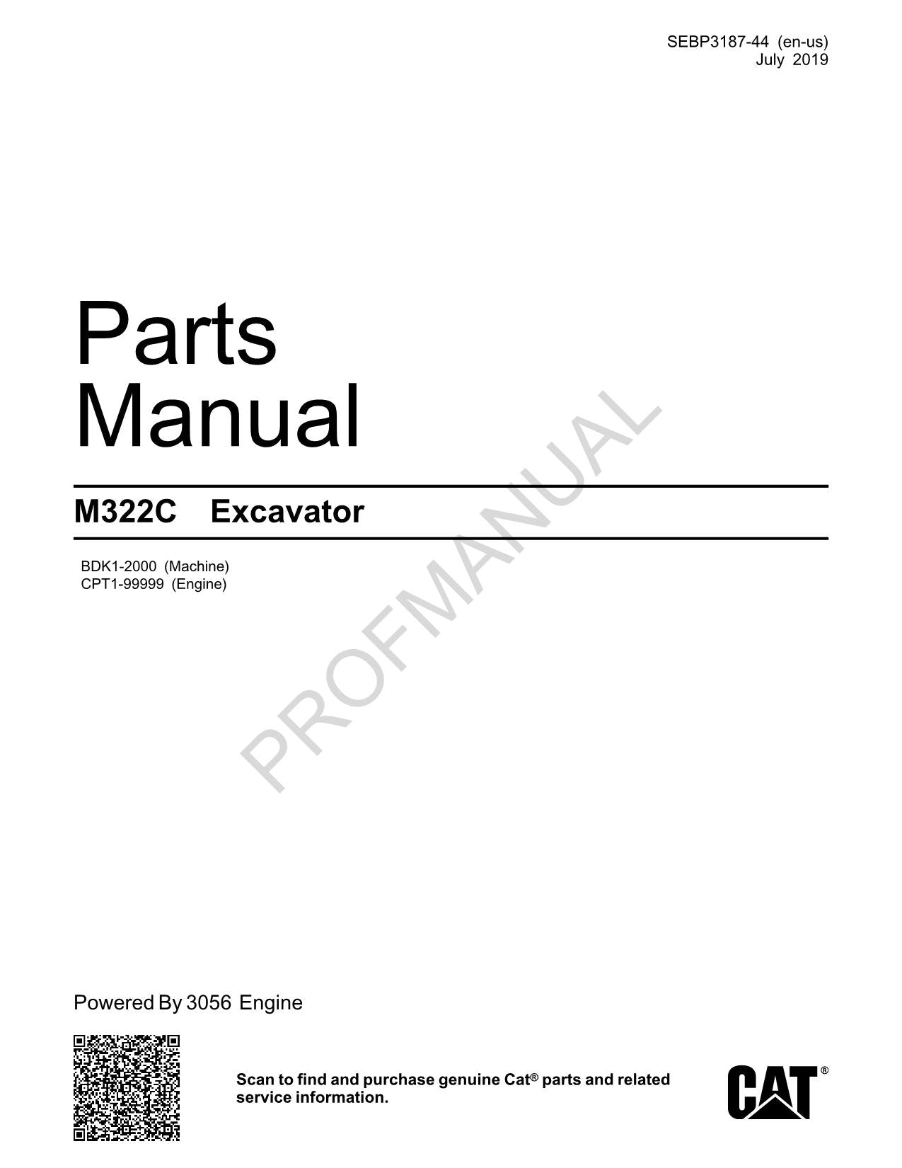 Caterpillar Cat M322C Wheeled Excavator Parts Catalog Manual