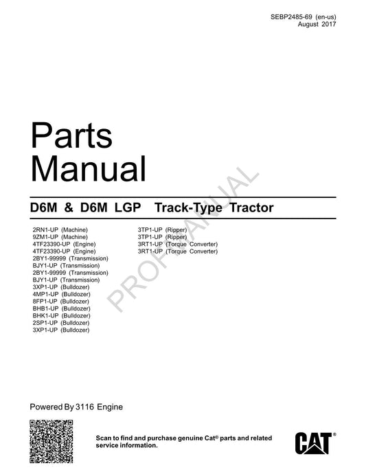 Catalogue de pièces détachées pour tracteur à chenilles Caterpillar Cat D6M D6M Lgp SEBP2485