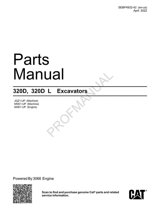 Caterpillar Cat 320D 320D L Excavator Parts Catalog Manual