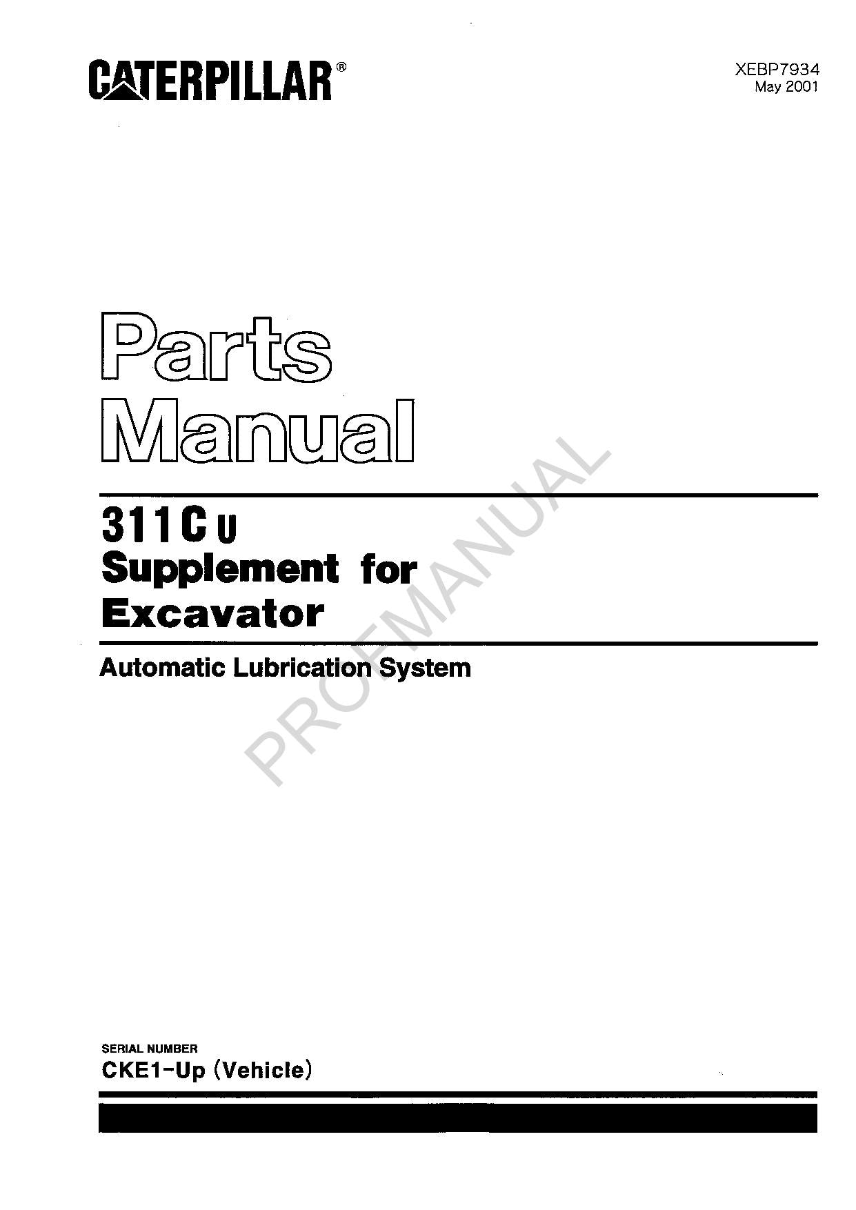 Manuel du catalogue de pièces détachées pour excavatrice Caterpillar Cat 311 CU