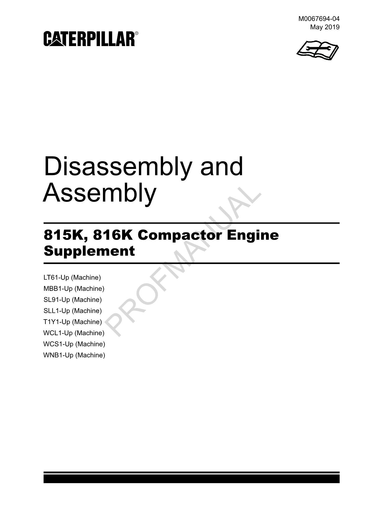 Caterpillar 815K 816K Compactor Engine Suppl Disassembly Assembly Service Manual