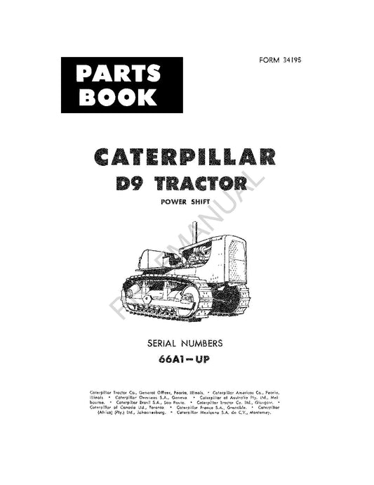 Caterpillar Cat D9 Tractor Parts Catalog Manual ser 66A1-Up