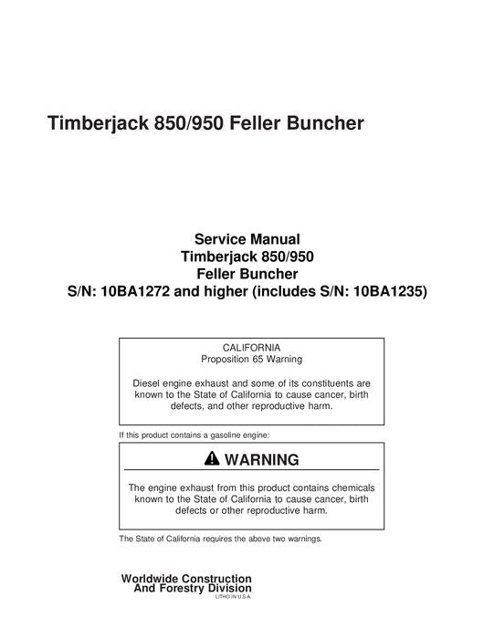 JOHN DEERE 850 950 TRACKED FELLER BUNCHER SERVICE REPAIR MANUAL