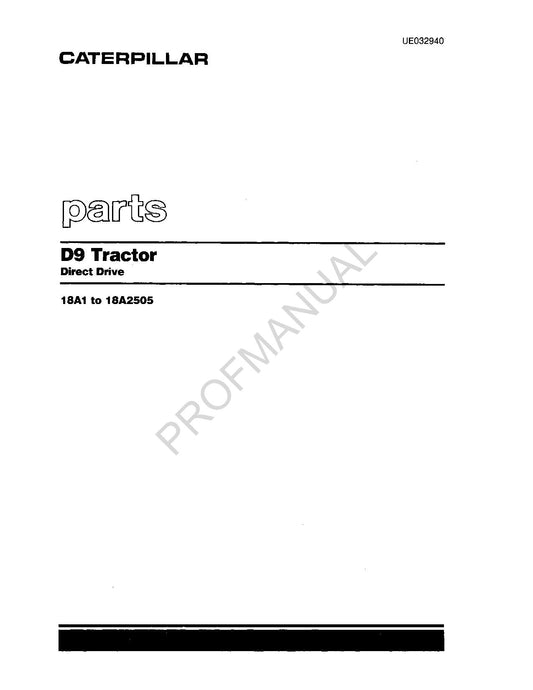 Catalogue de pièces détachées pour tracteur Caterpillar Cat D9, manuel ser 18A1-2505