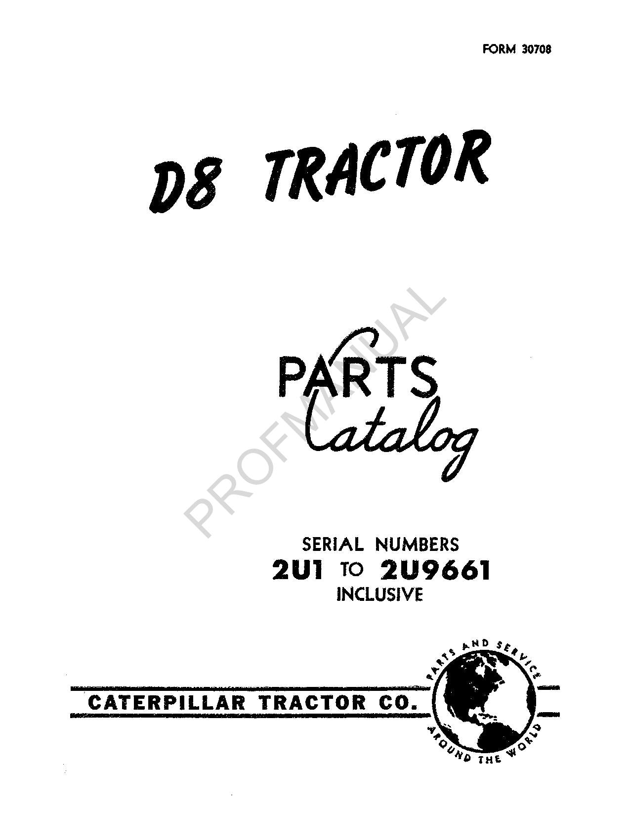 Caterpillar Cat D8 Tractor Parts Catalog Manual ser 2U1-9661