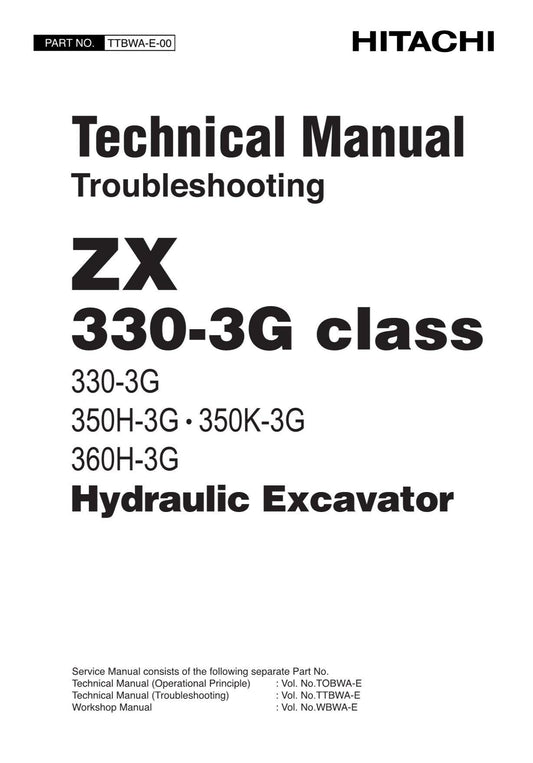 Hitachi ZX330-3G ZX350H-3G Excavator Troubleshooting Service Manual with Schemes