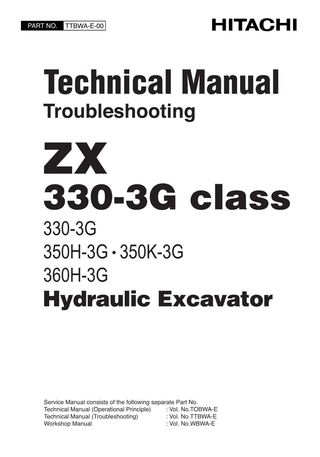 Hitachi ZX350K-3G ZX360H-3G Excavator Troubleshooting Service manual