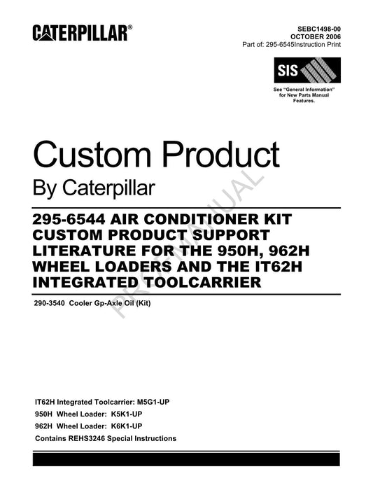 Caterpillar Cat 295 6544 950H 962H Loader IT62H Toolcarrier Parts Catalog Manual