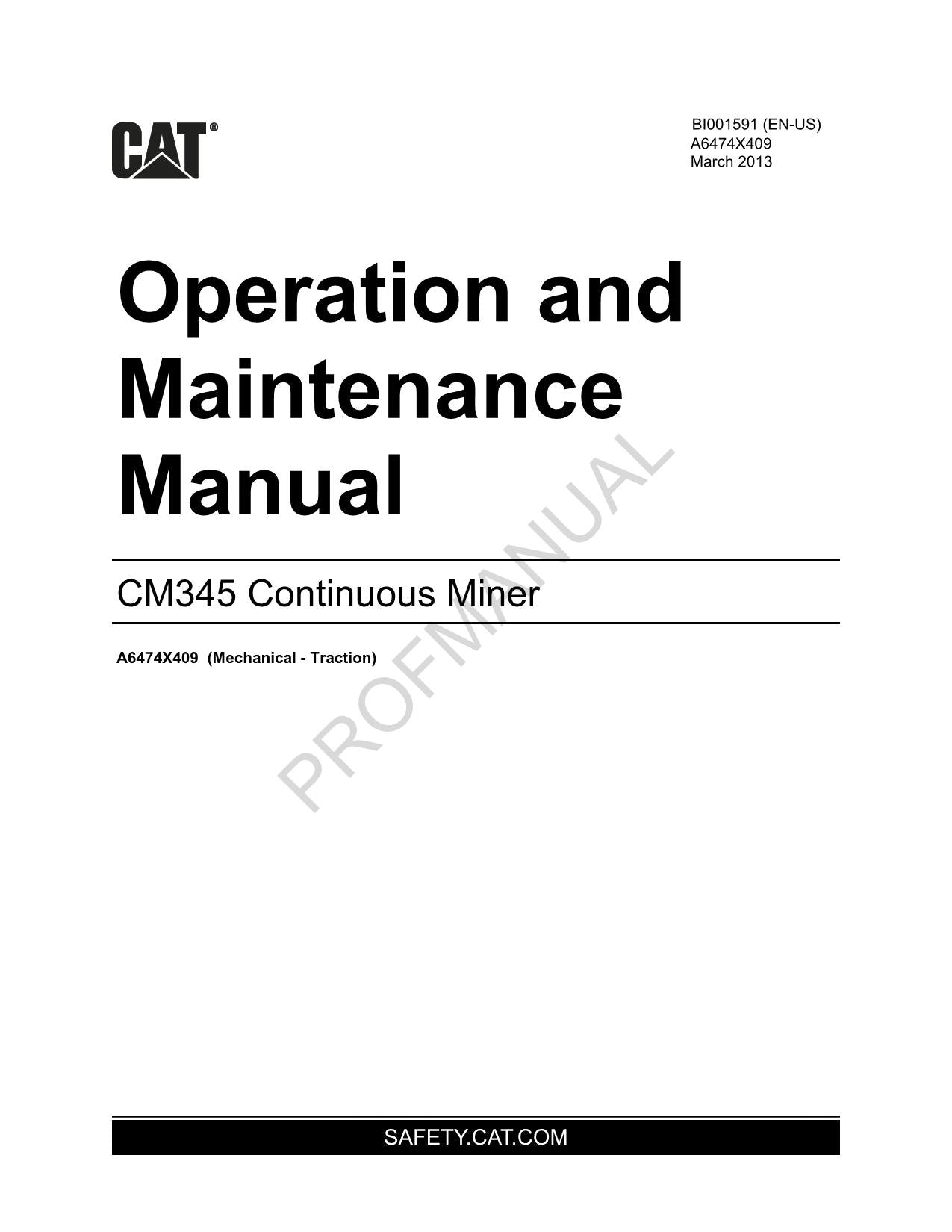 Caterpillar Cat CM345 Continuous Miner Operators Wartungshandbuch Traktion