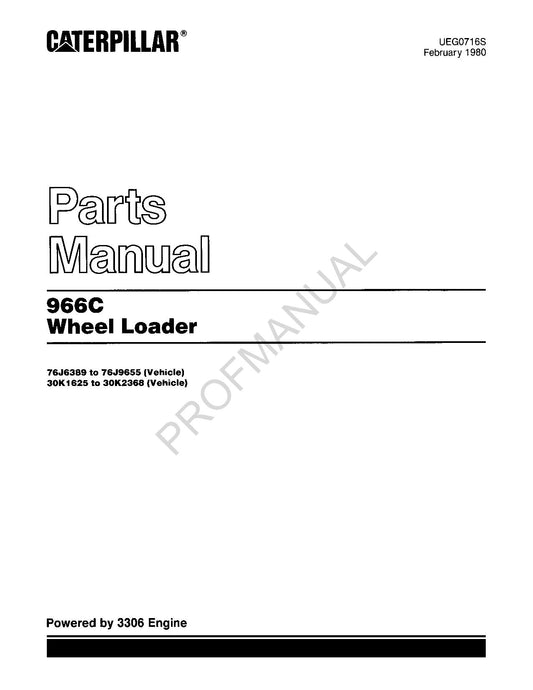 Caterpillar Cat 966C Wheel Loader Parts Catalog Manual UEG0716S