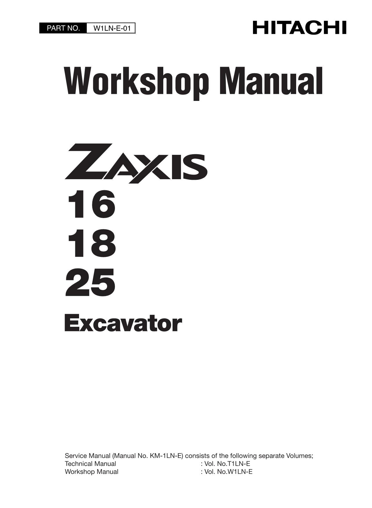 Hitachi ZX16 ZX18 ZX25 Excavator Workshop Service Repair manual