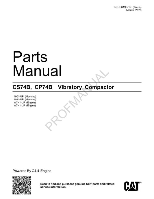 Caterpillar Cat CS74B CP74B VIBRATORY COMPACTOR Parts Catalog Manual