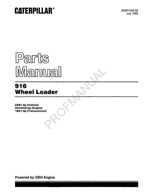 Caterpillar Cat 916 Wheel Loader Parts Catalog Manual SEBP1504