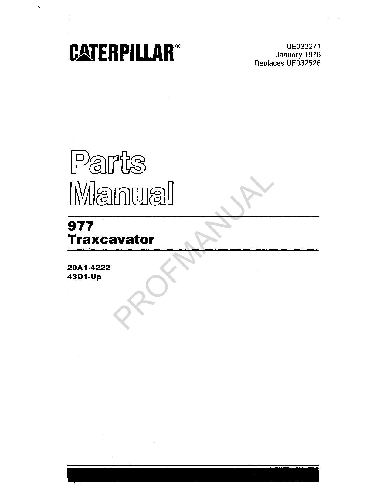 Ersatzteilkatalog für Caterpillar Cat 977 Traxcavator-Raupenlader, Handbuch UE033271