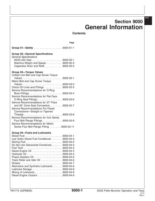 JOHN DEERE 653G TRACKED FELLER BUNCHER OPERATION TEST TECHNICAL MANUAL TM1774