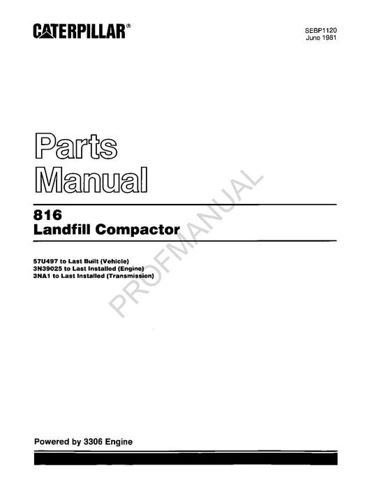 Caterpillar Cat 816 Landfill Compactor Parts Catalog Manual SEBP1120