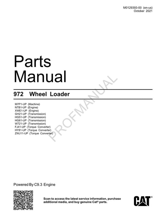 Caterpillar Cat 972 Wheel Loader Parts Catalog Manual M0129393