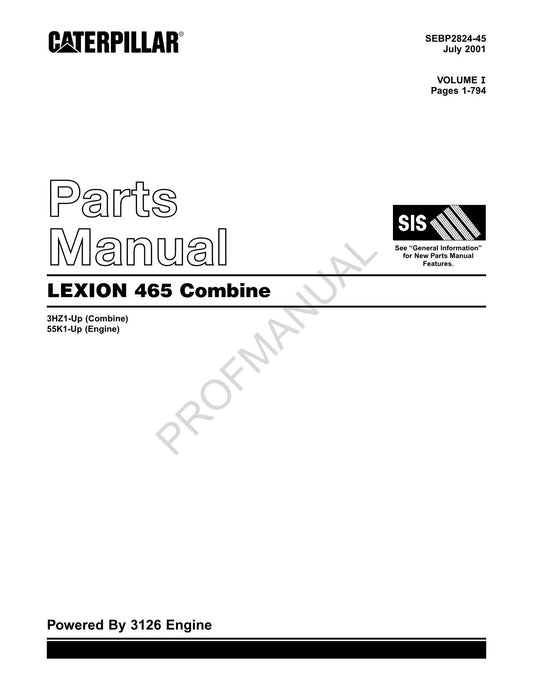 Caterpillar Cat Lexion 465 Combine Parts Catalog Manual