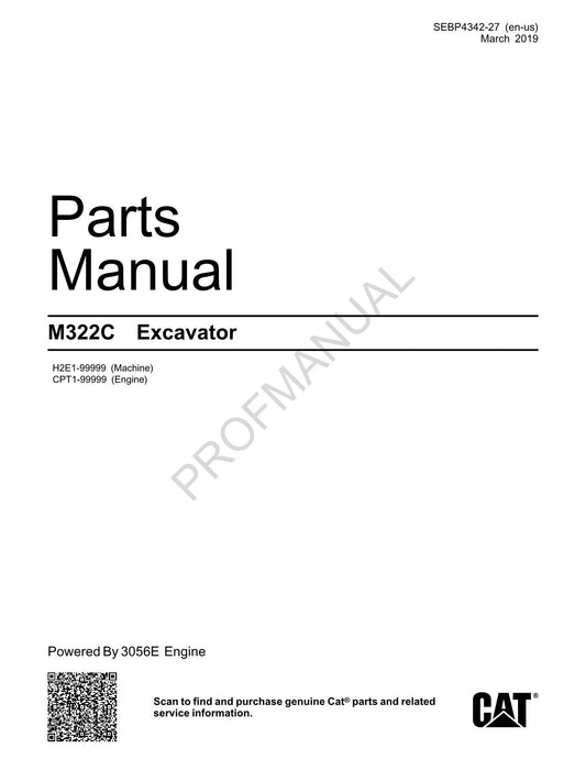 Caterpillar Cat M322C Excavator Parts Catalog Manual ser H2E1-Up CPT1-UP