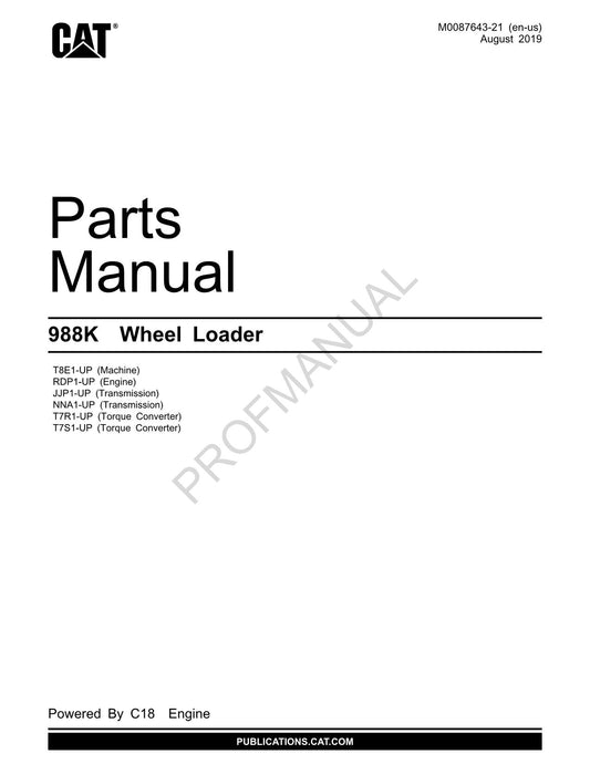 Caterpillar Cat 988K Wheel Loader Parts Catalog Manual M0087643