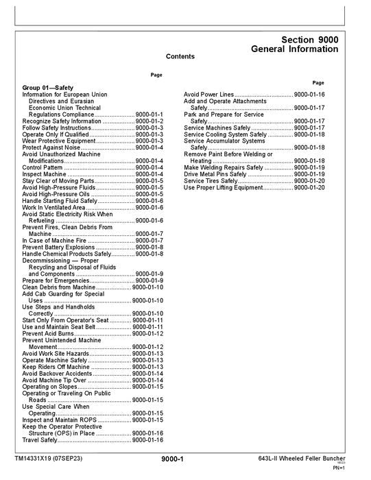 JOHN DEERE 643L-II FÄLLBÜNDELMASCHINE - BETRIEBSTEST - TECHNISCHES HANDBUCH TM14331X19