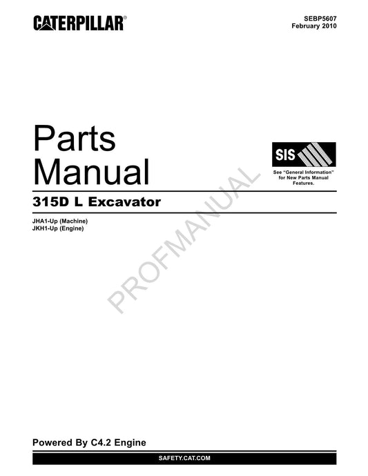 Caterpillar Cat 315D L Excavator Parts Catalog Manual JKH1-Up JHA1-Up