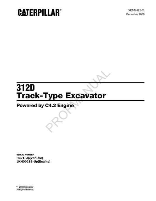 Caterpillar Cat 312D Track Type Excavator Parts Catalog Manual