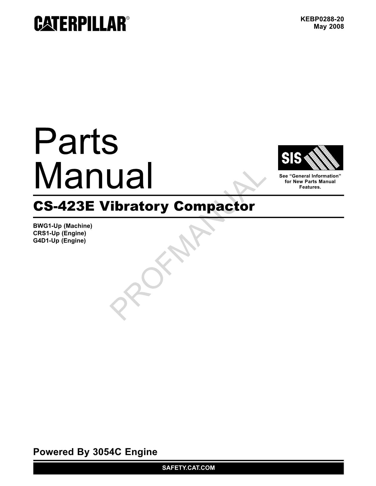 Caterpillar Cat CS 423E Vibratory Compactor Parts Catalog Manual KEBP0288