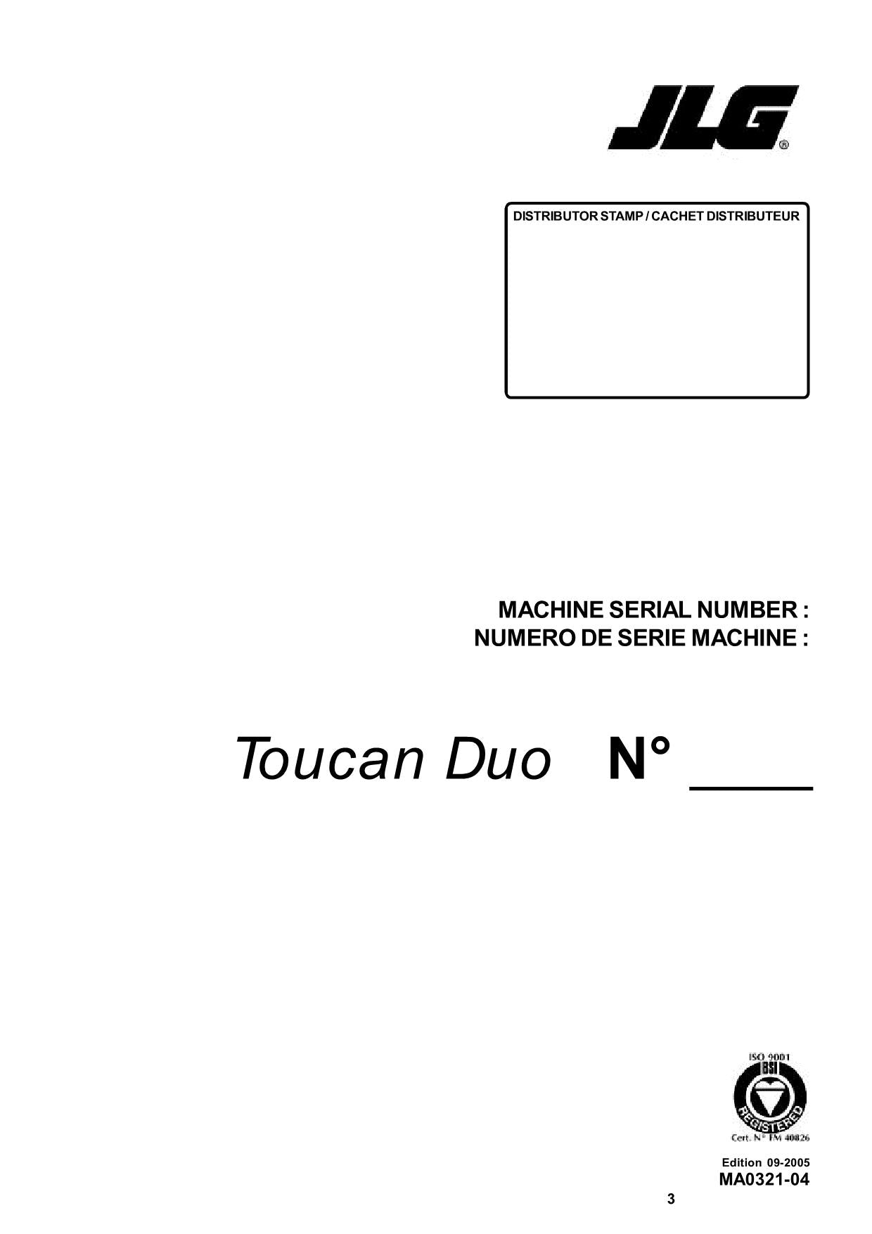 TOUCAN Duo Vertical Lift Parts Catalog Manual S.N. 5267-5301 MA032104