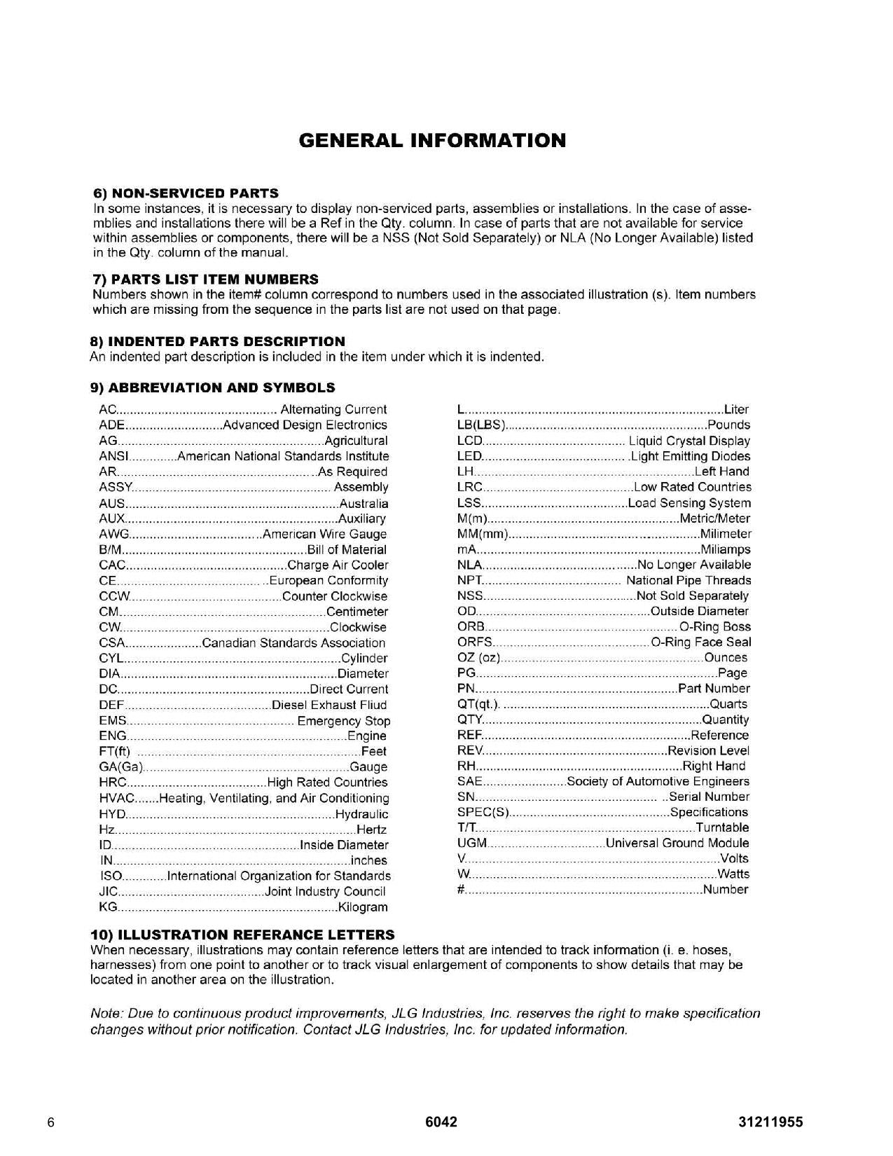 SKYTRAK 6042 Telehandler  Parts Catalog Manual