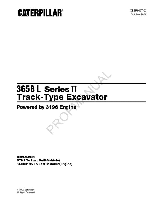 Caterpillar Cat 365B L Series 2 Track Type Excavator Parts Catalog Manual