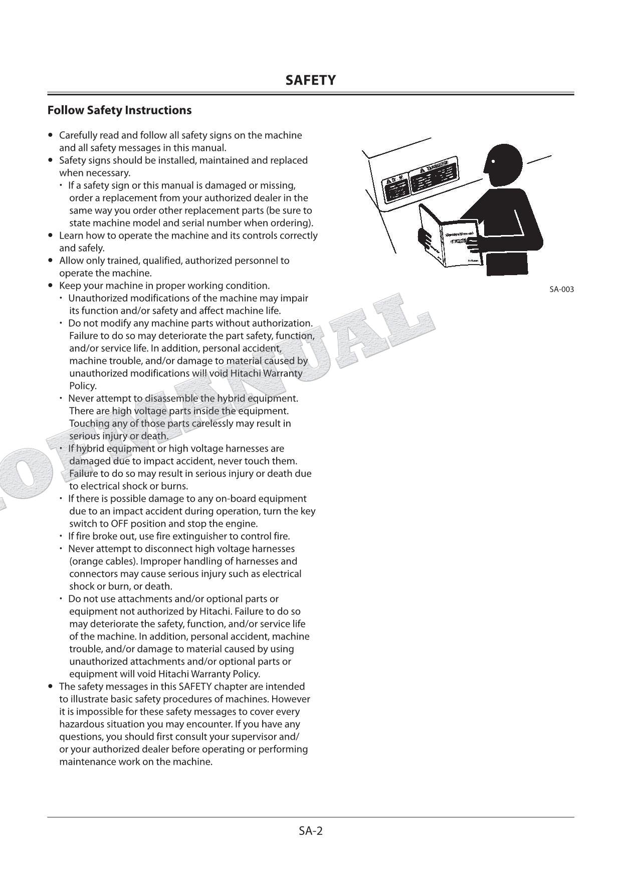 HITACHI ZH210-A ZH210LC-A Hybrid Excavator Service Manual Troubleshooting