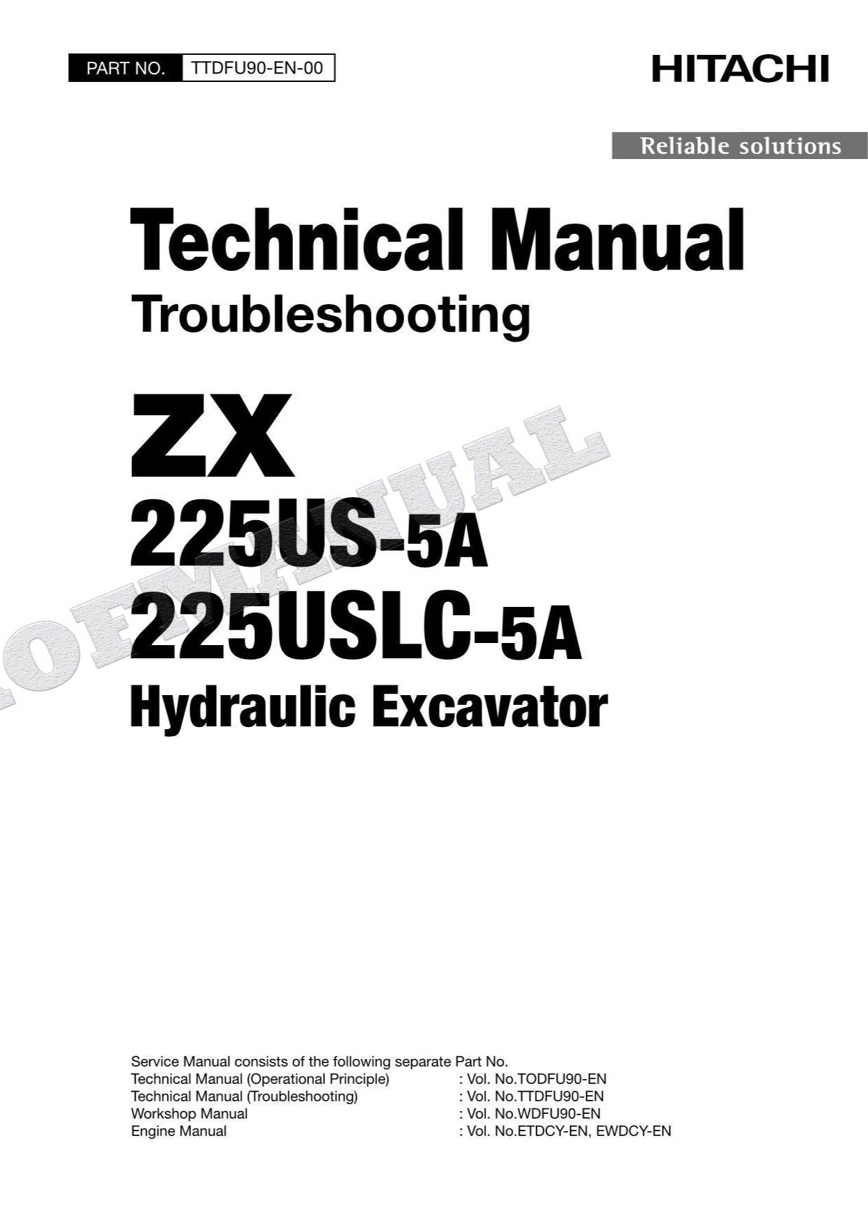 HITACHI ZX225US-5A ZX225USLC-5A Excavator Service Manual Troubleshooting