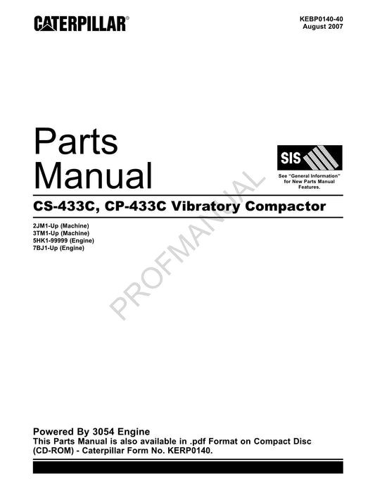 Caterpillar Cat CS 433C CP 433 Vibratory Compactor Parts Catalog Manual