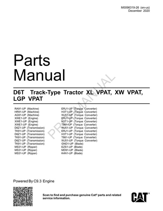 Caterpillar Cat D6T Track Type Tractor Parts Catalog Manual M0096319