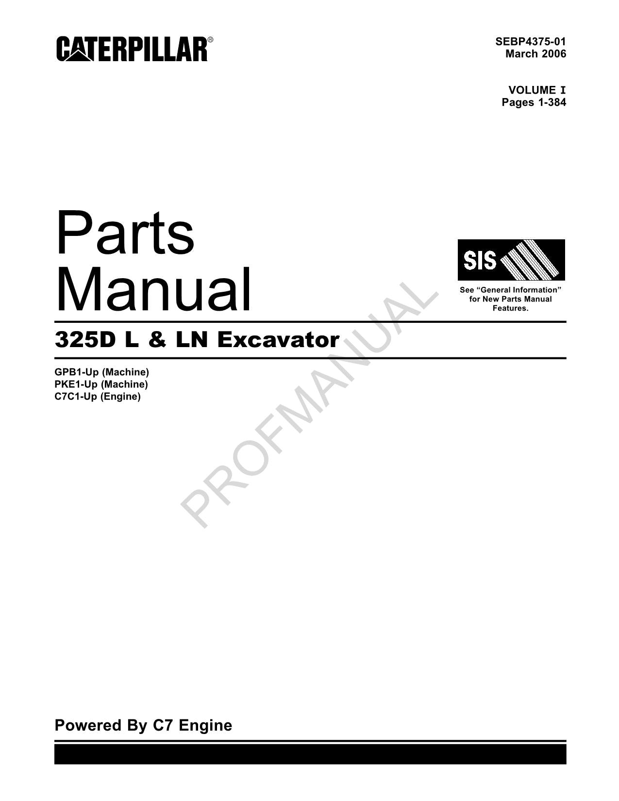 Manuel du catalogue des pièces détachées de la pelle Caterpillar Cat 325D L LN