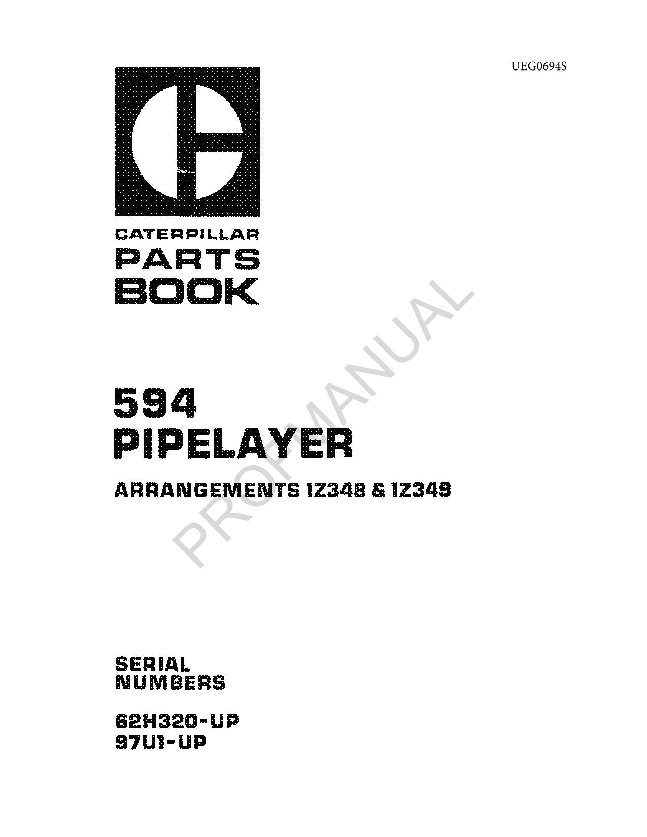 Caterpillar 594 Pipelayer Parts Catalog Manual