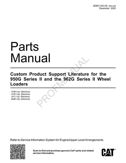 Caterpillar Cat 950G Series II 962G Series II Wheel Loader Parts Catalog Manual