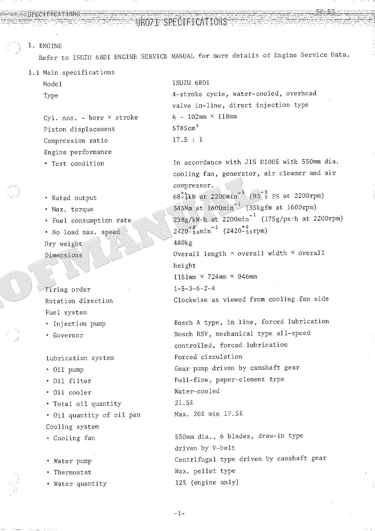 HITACHI UH071 Excavator Excavator Service Manual