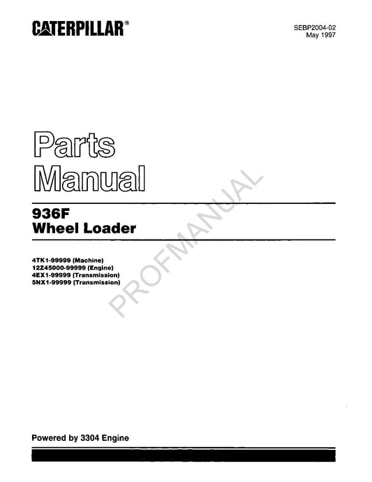 Caterpillar Cat 936F Wheel Loader Parts Catalog Manual SEBP2004