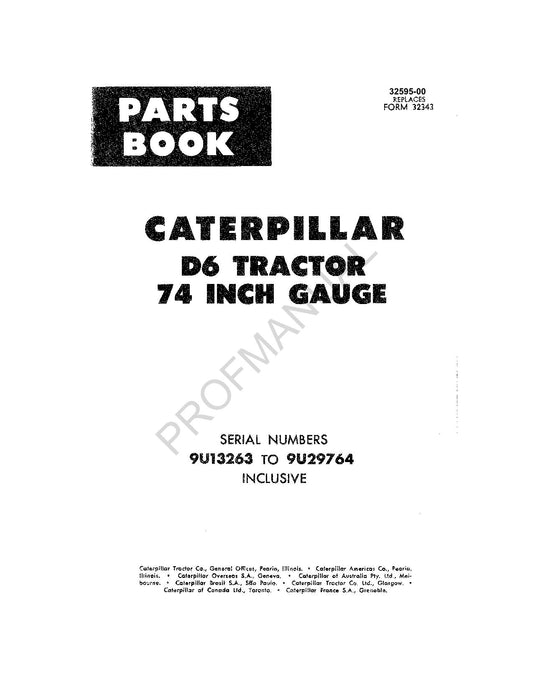 Caterpillar Cat D6 Tractor Parts Catalog Manual ser 9U13263-27964