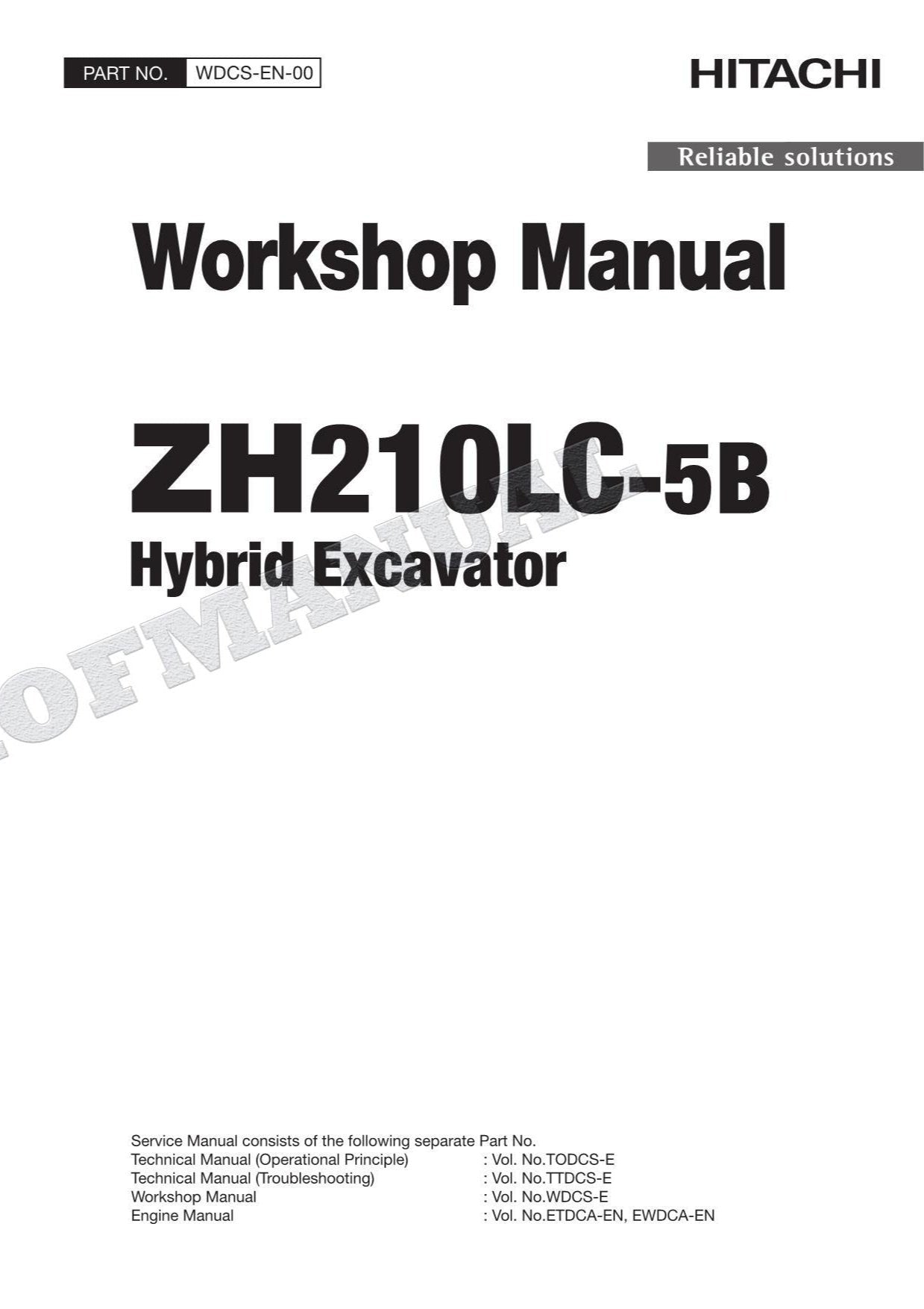 HITACHI ZH210LC-5B Hybrid Excavator Service Workshop Manual