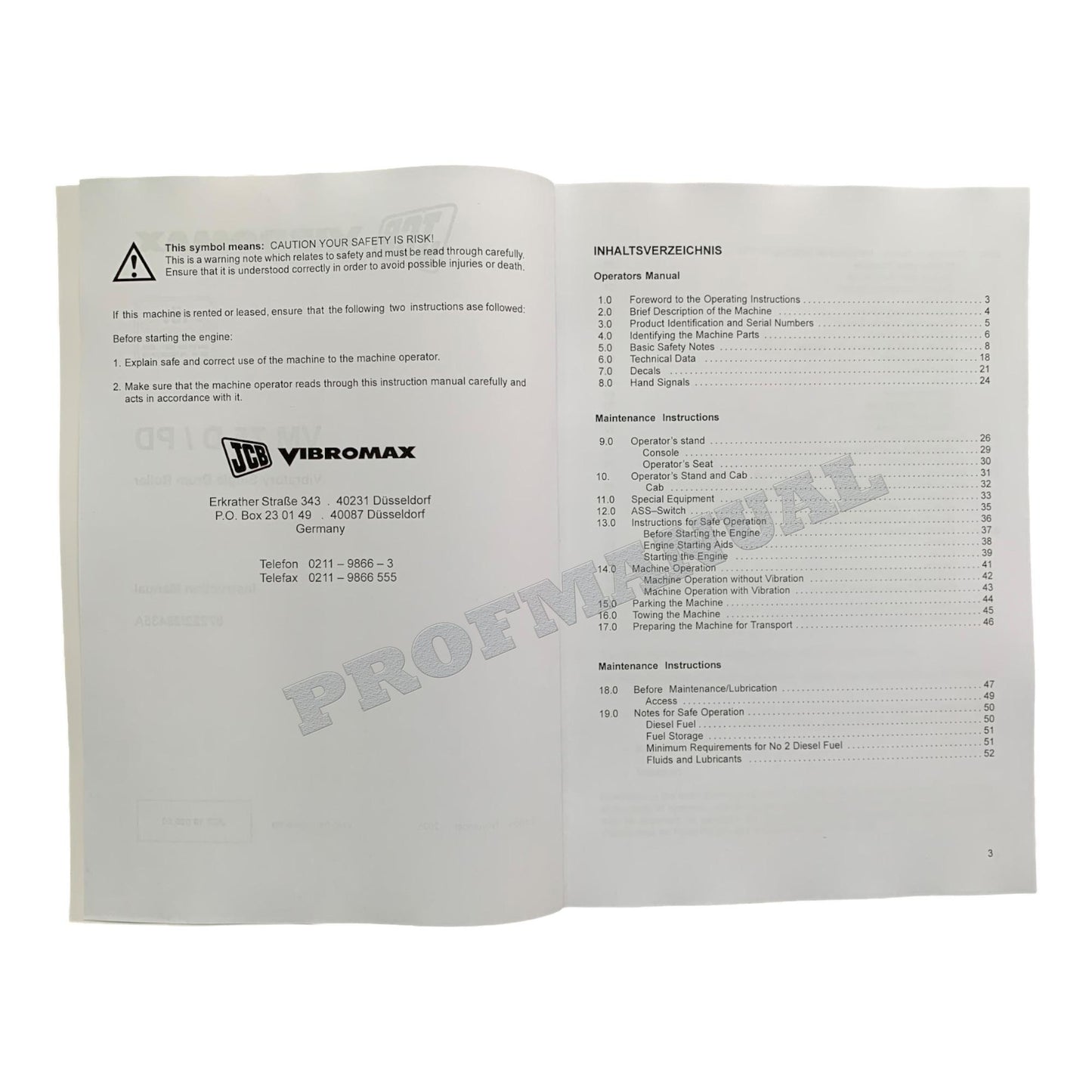 JCB VM 75 D PD Vibratory Single Drum Roller Operators Manual