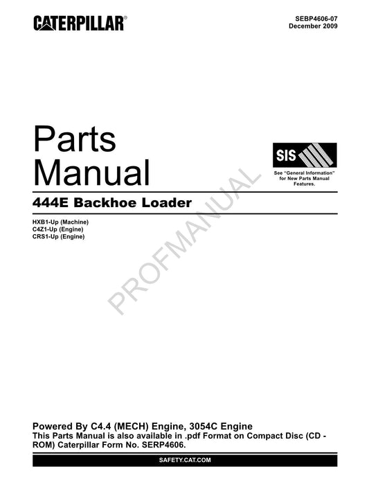 Caterpillar Cat 444E Backhoe Loader Parts Catalog Manual SEBP4606