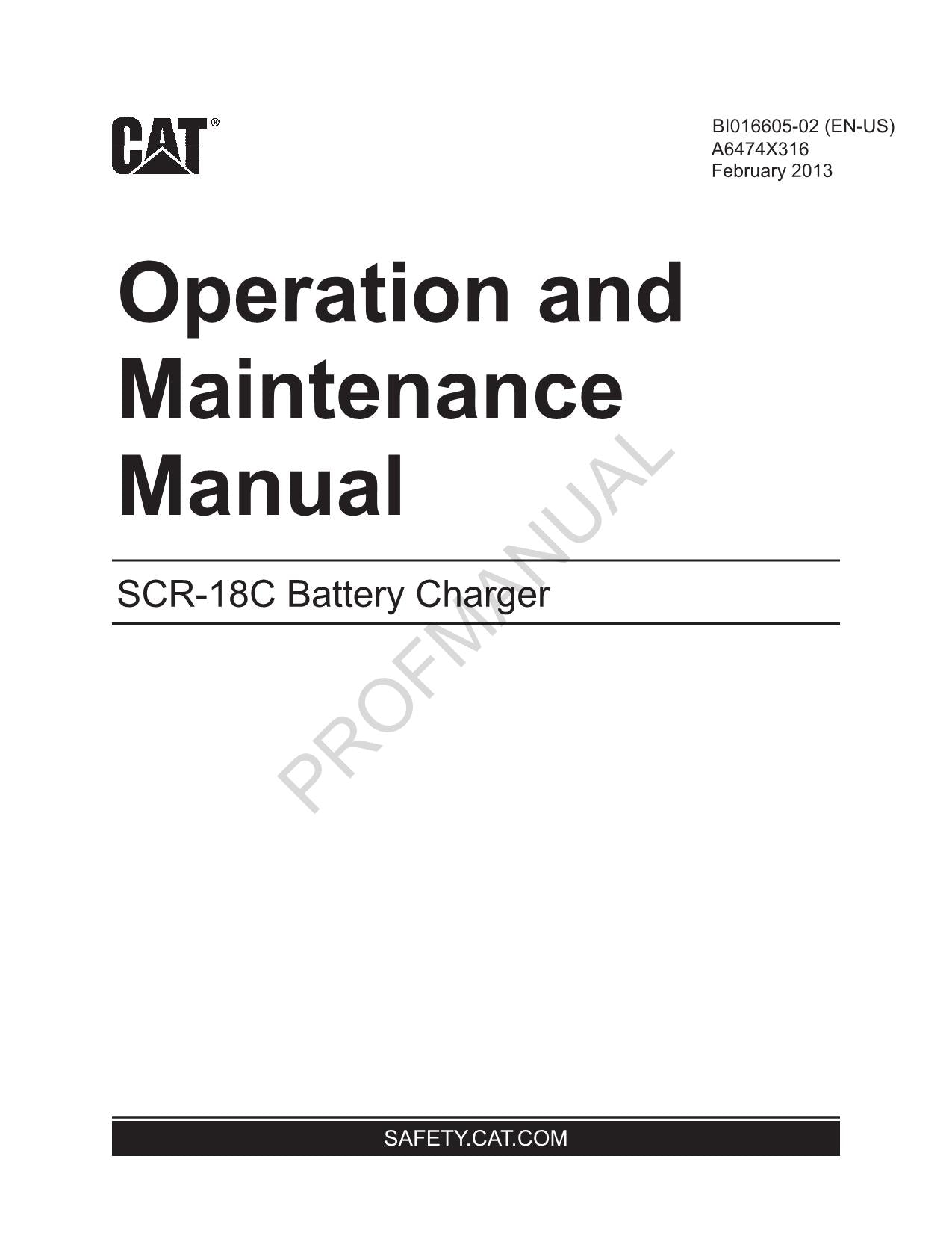 Caterpillar Cat SCR-18C Batterieladegerät Bediener-Wartungshandbuch