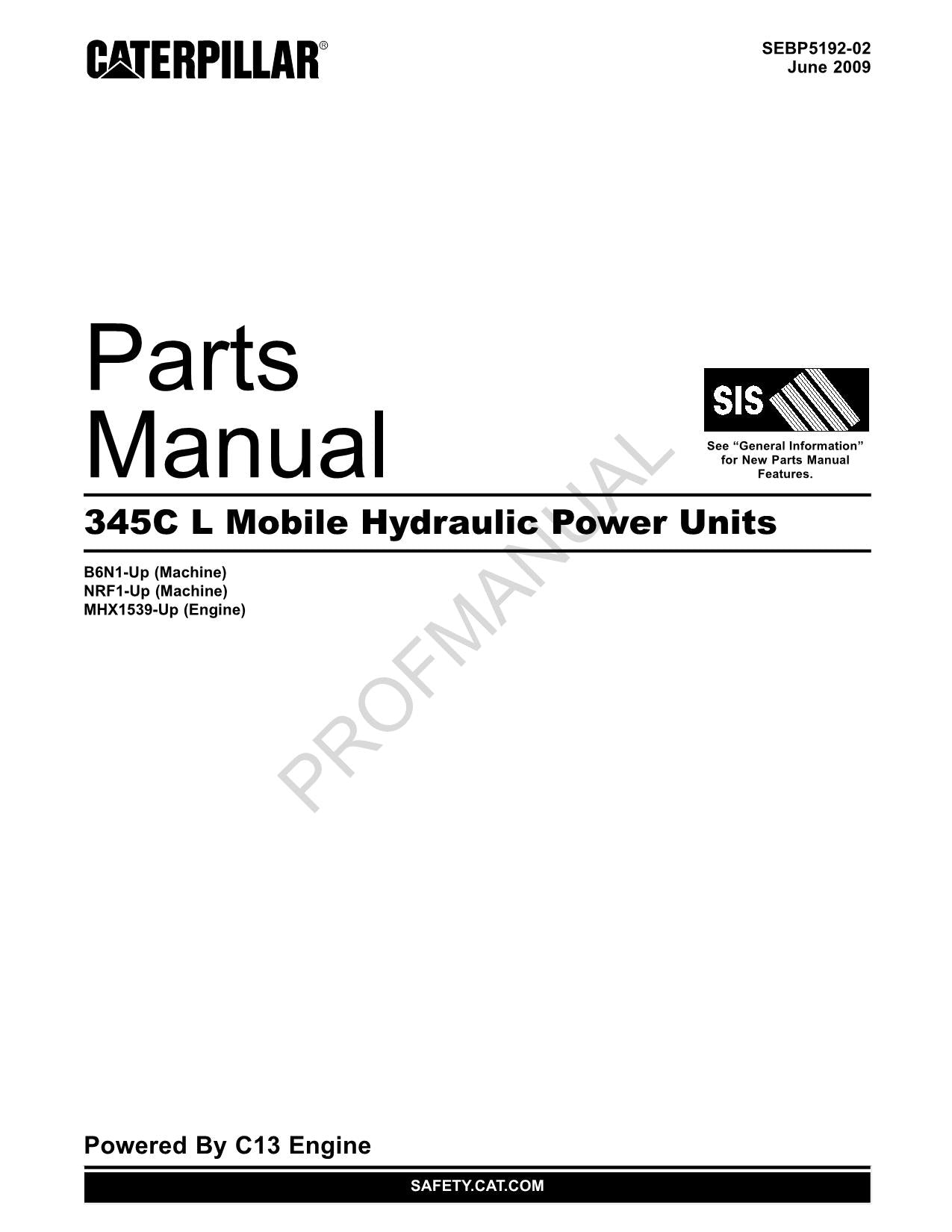 Manuel du catalogue des pièces détachées des groupes électrogènes hydrauliques mobiles Caterpillar Cat 345C L