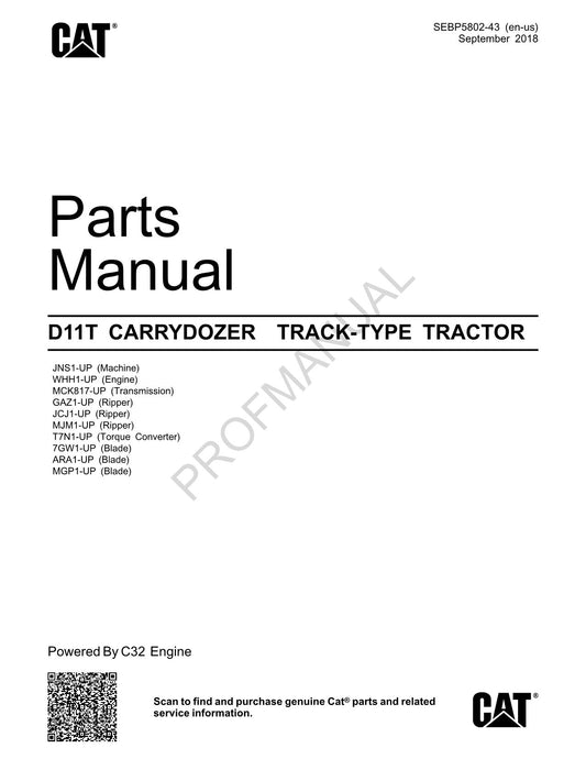 Catalogue de pièces détachées pour tracteur à chenilles Caterpillar Cat D11T Carrydozer SEBP5802